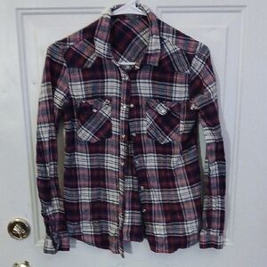 Charlotte Russe Plaid Button Down Shirt - Red, White, Blue